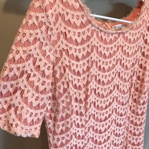 Coral underneath with peach lace dress